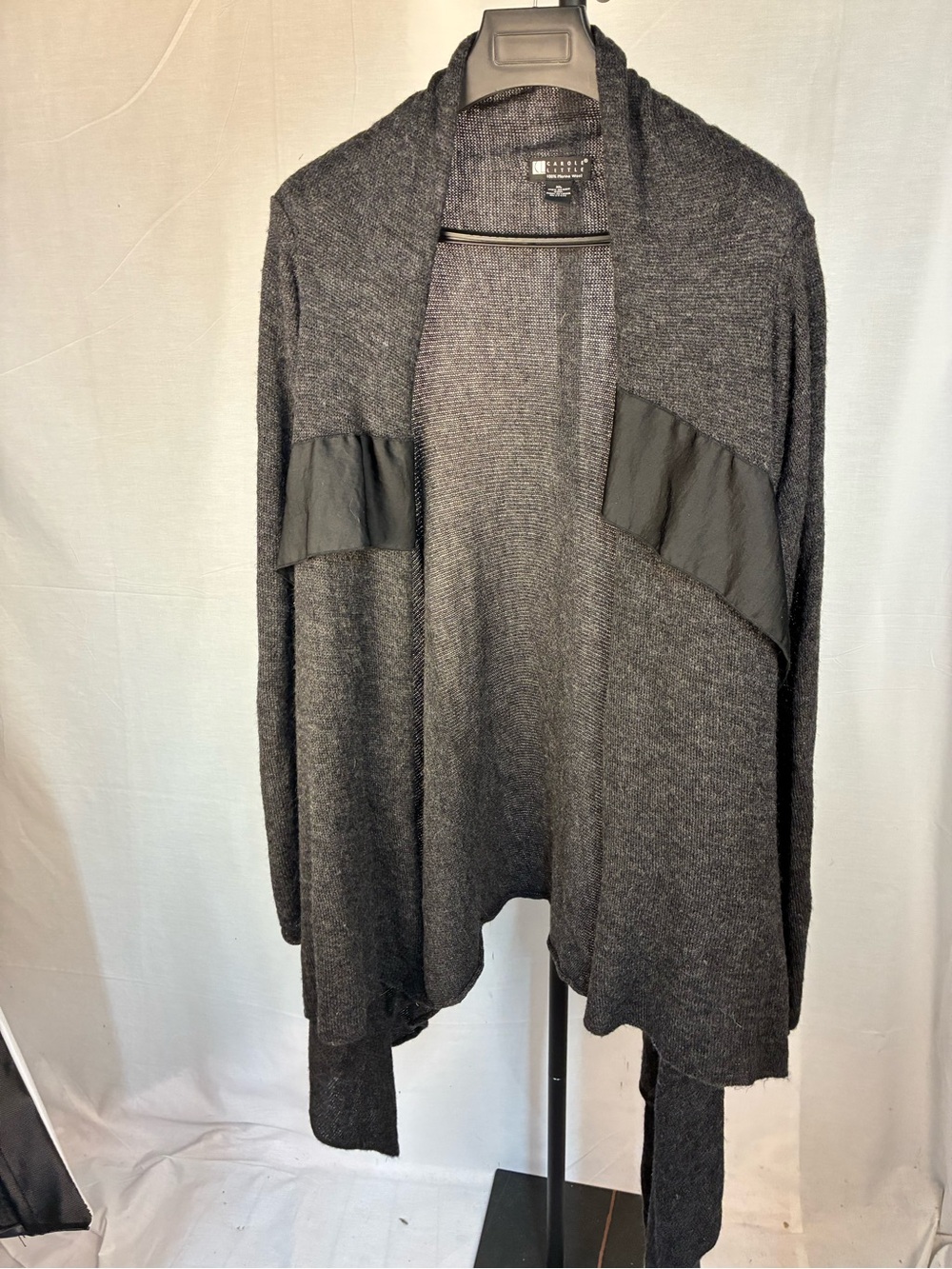 Carole Little 100% Merino Wool Ruffled Long Cardigan XL